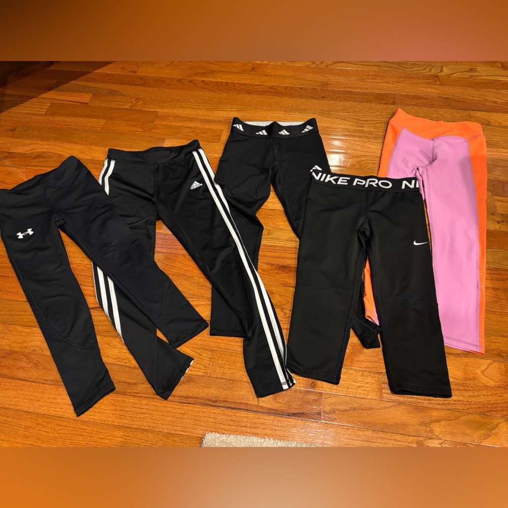 Nike, Adidas, UA Kids Black and Pink Leggings